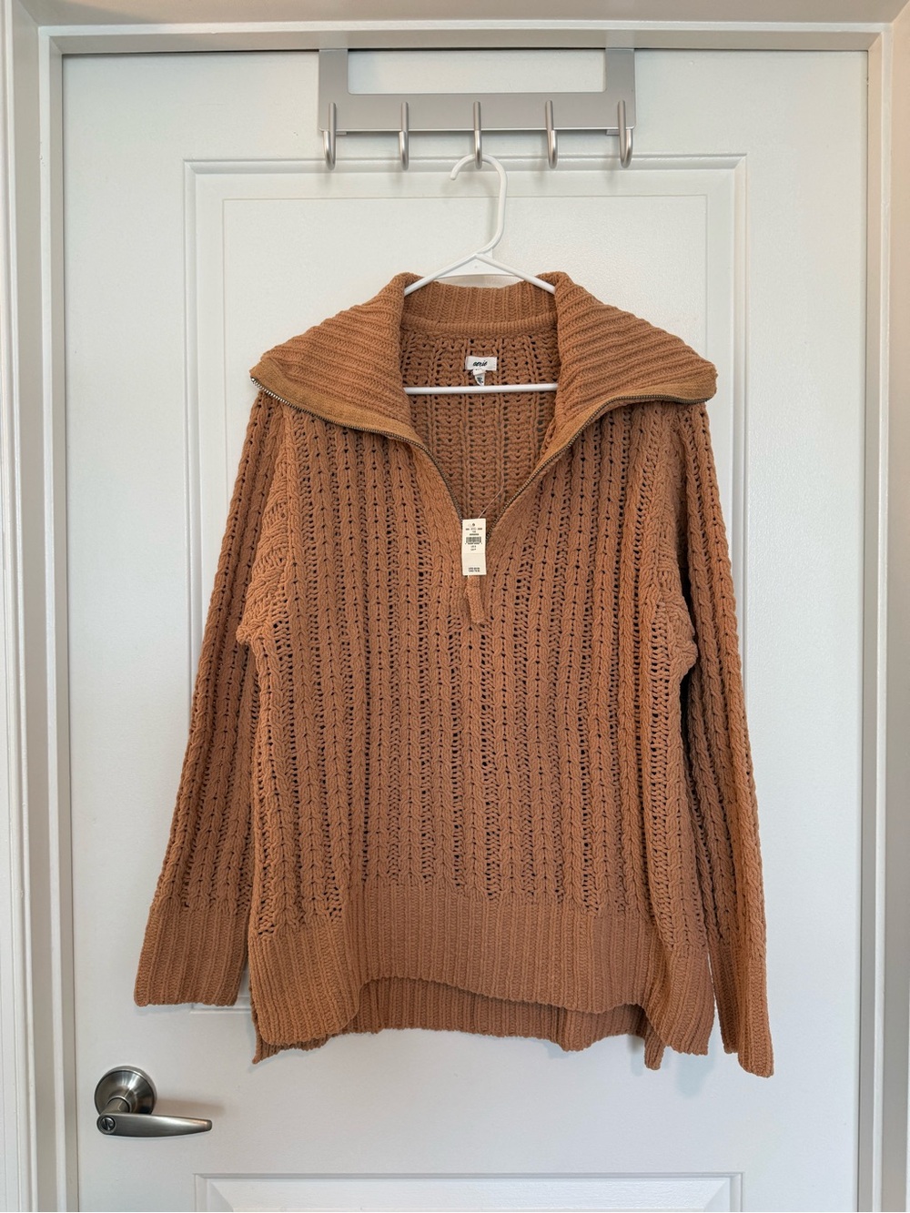 Aerie Brown Chunky Knit Half-Zip Sweater NWT